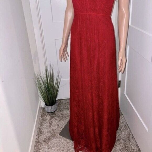 Allover Lace A-Line women long Dress F19635 color apple, red, XS - Picture 12 of 16